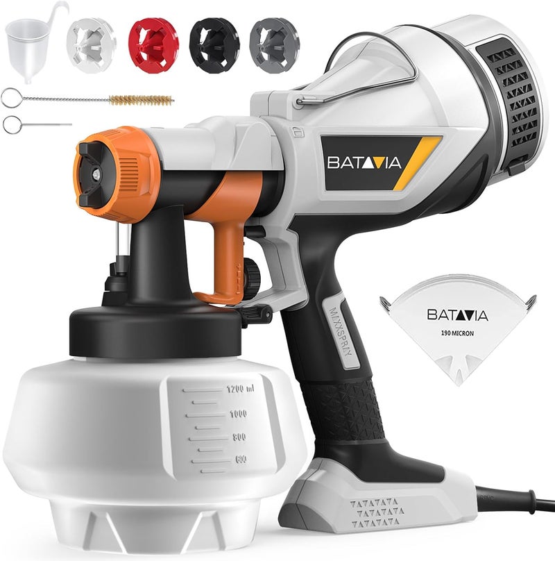 Batavia Paint Sprayer - HVLP Electric Spray Paint Gun, 1200ml High Capacity Container Easy to Clean, 4 Nozzles and 3 Patterns, for Furniture, Cabinets, Fence, Walls, Door, Garden Chairs etc - Image 1
